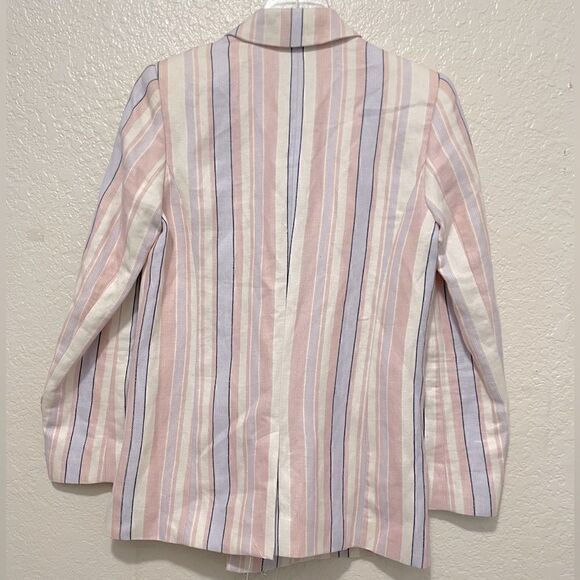 Rebecca Minkoff Grace Linen Blend Pastel Striped Double Breasted Blazer Size 0 - Picture 4 of 9